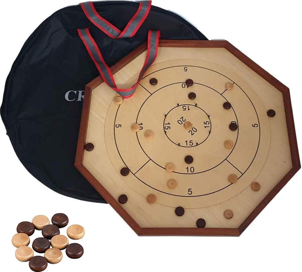 Ubergames Orginal Crokinole Brettspiel - Inklusive Trage Tasche - Model 2024 - Komplett mit Steinen - Metallen Pins mit Rubber Schütz - Crokinole