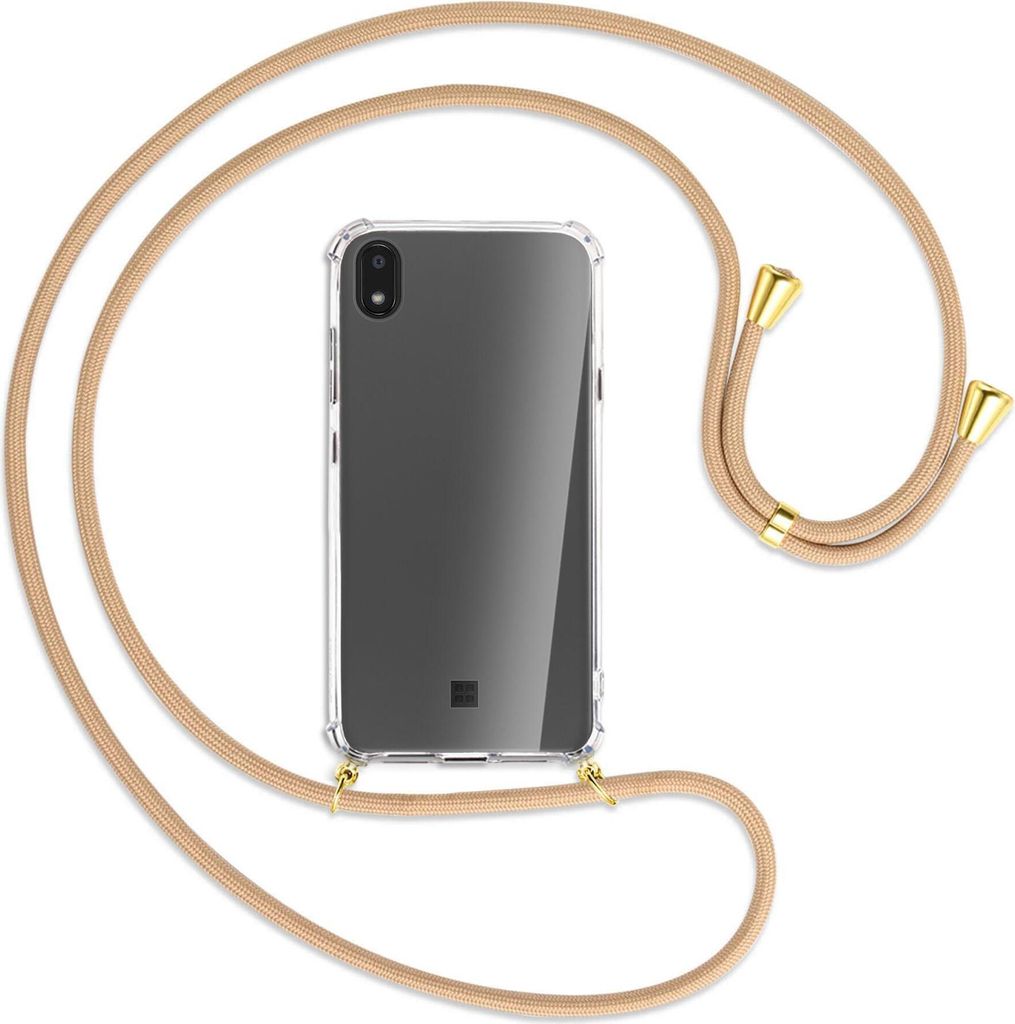 Handykette Backcover-Schutzhülle mit Band (Metall goldfarben) für LG K20 / K20 2019 - beige