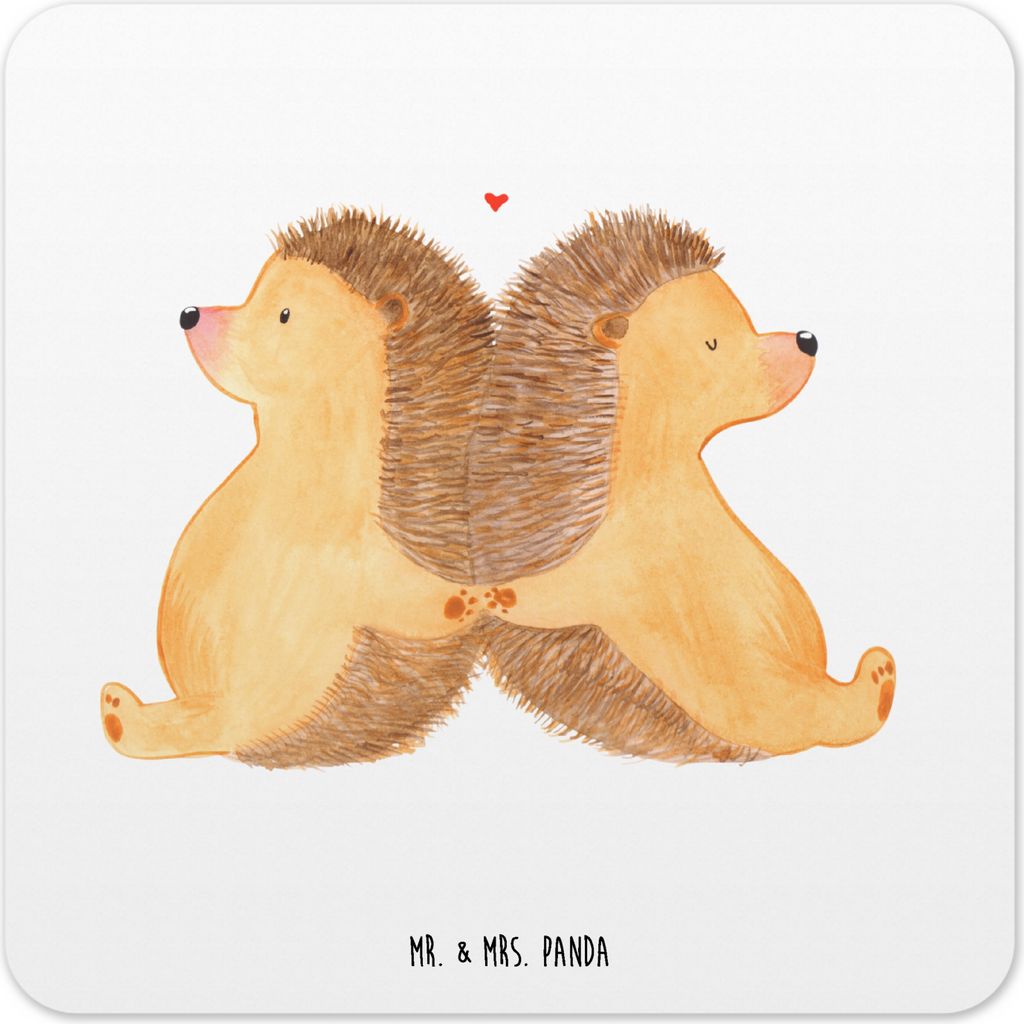 Mr. & Mrs. Panda Tassenuntersetzer Igel händchenhaltend 15er Set - Weiß - Geschenk, Tischuntersetzer, Hand in Hand, glücklich, Untersetzer Eckig...