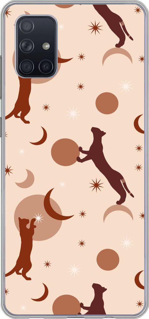 MuchoWow Handyhülle Schutzhülle Hülle für Telefoonhoesje Samsung Galaxy A71 Muster - Katze - Mond - Pastell - Mädchen - Kinder - Kinder Sili...