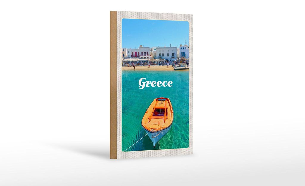 Holzschild Reise 12x18 cm Greece Griechenland Meer Boot Strand