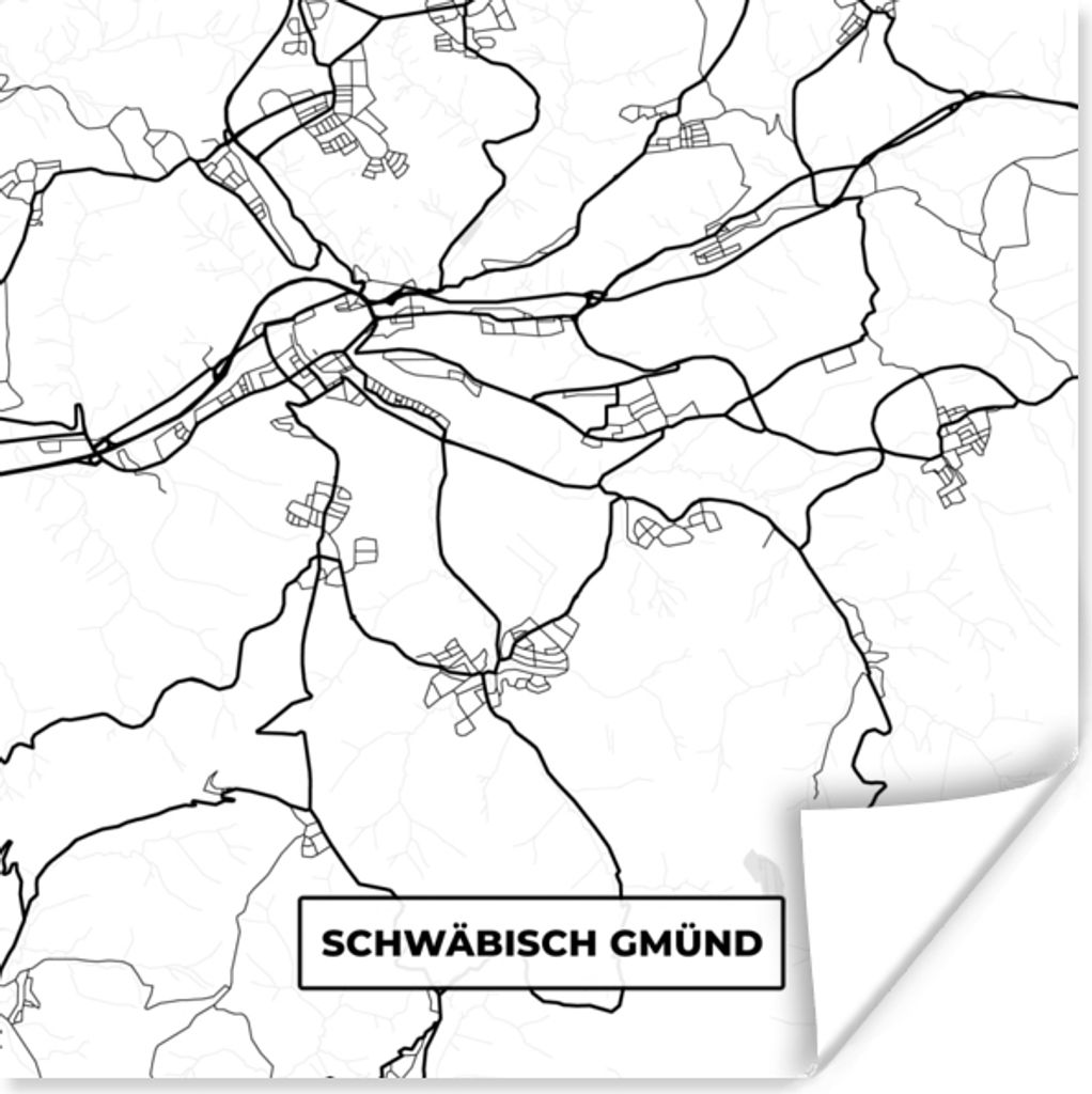 MuchoWow Poster Schwäbisch Gmünd - Stadtplan - Karte 100x100 cm - Babyzimmer