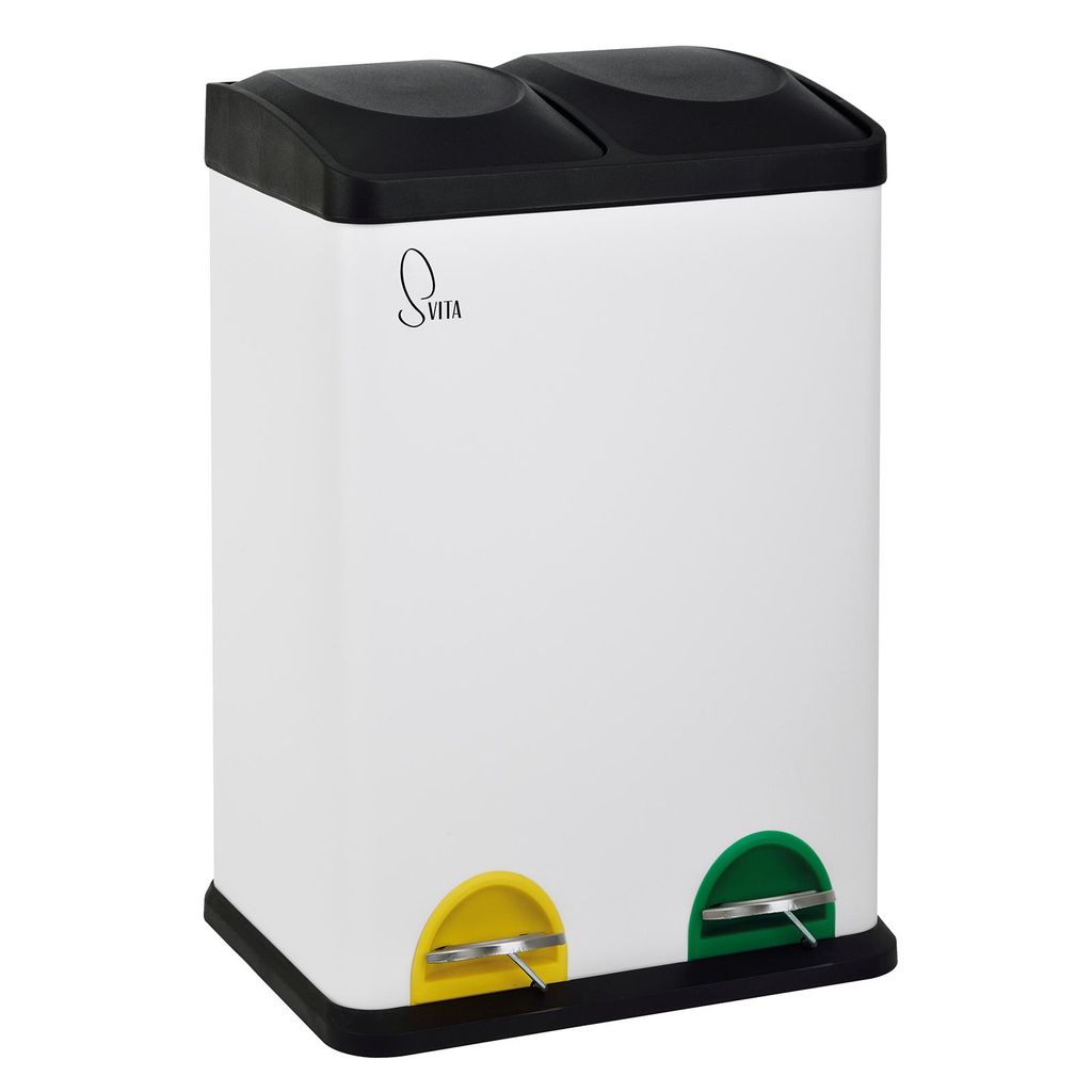 SVITA TC2X20 Mülleimer Mülltrennsystem Abfalleimer mit Fächern Weiß 40 Liter (2x20L)