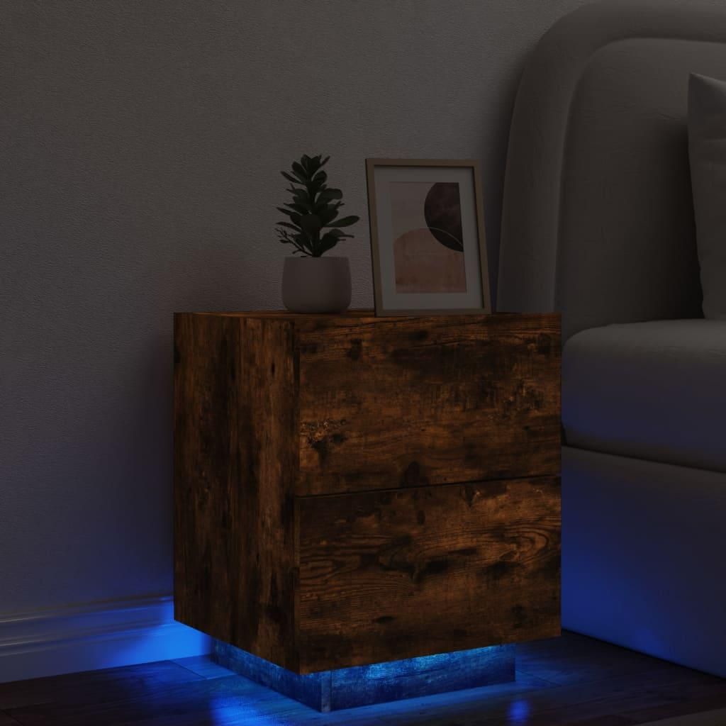 vidaXL Nachttisch mit LED-Leuchten Räuchereiche Produktbild 