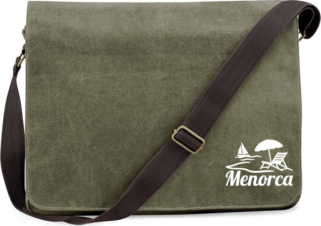 Huuraa Umhängetasche Menorca Spanien 14 Liter Military Green Canvas Laptoptasche Geschenkidee