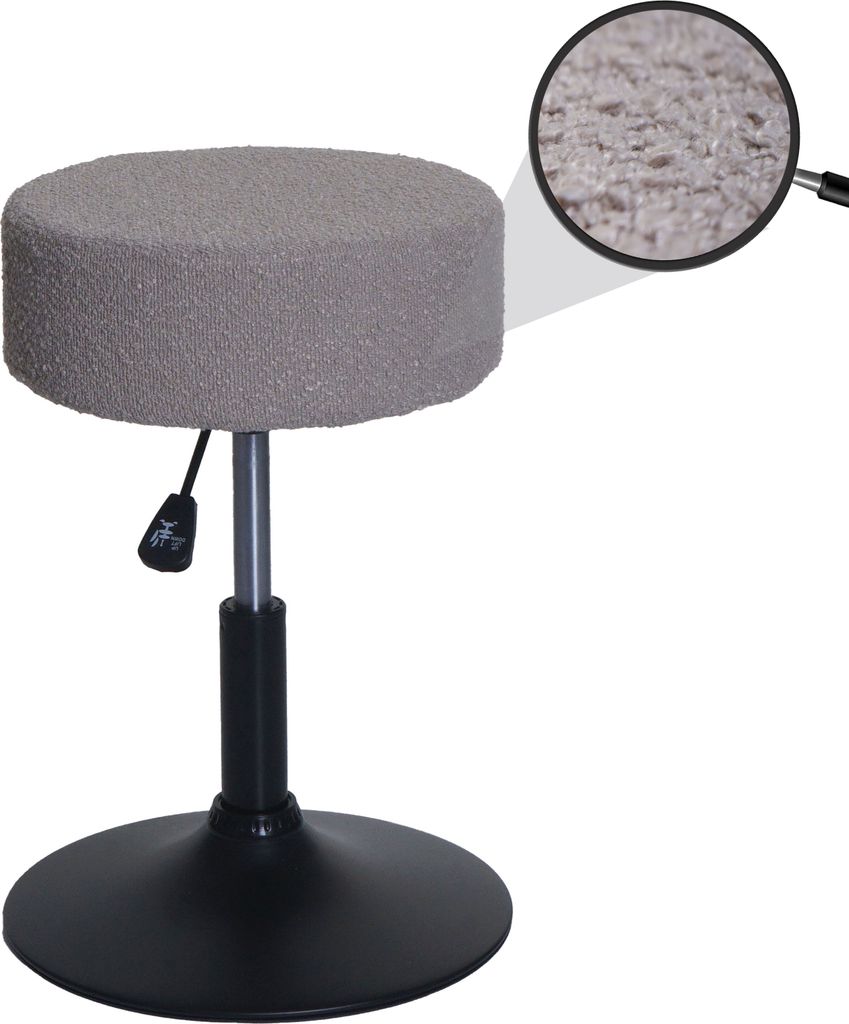 Hocker HWC-C22, Sitzhocker Schminkhocker, höhenverstellbar drehbar Ø 37cm Stoff Bouclé (450g/m²) taupe