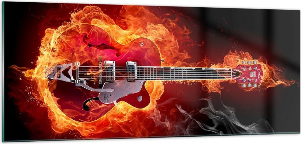 Bilder auf glas - Instrument Flammen Saiten - 100x40cm - Glasbilder - Wandbilder - Kunstdruck - zum Aufhängen bereit - Wanddekoration aus Glas - G...