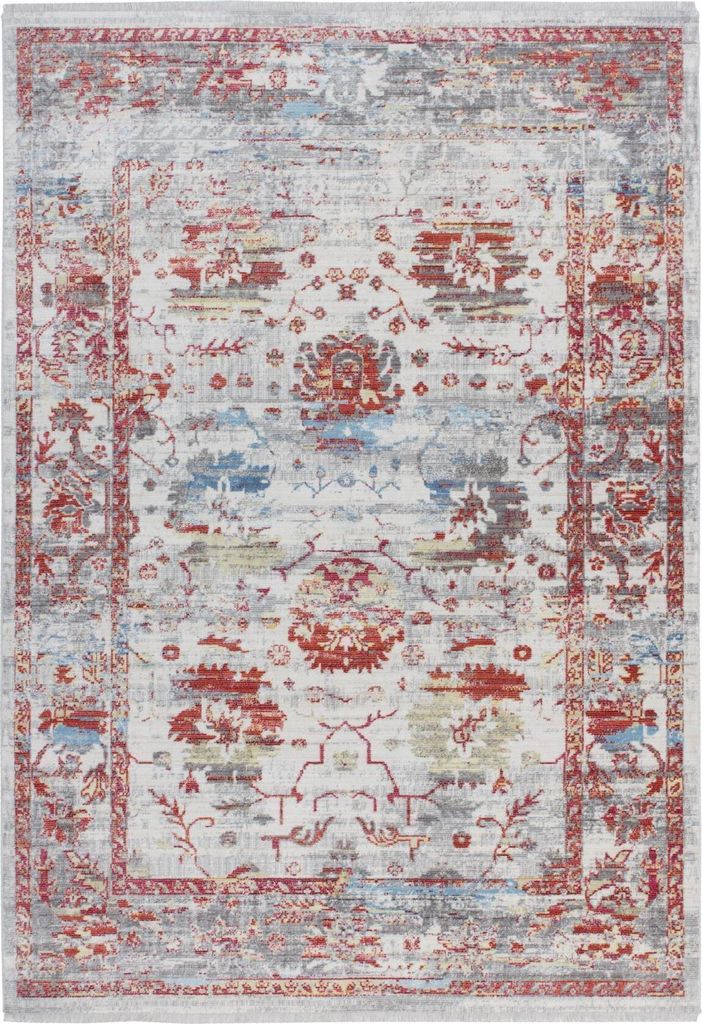 Qiyano Teppich für Wohnzimmer orientalisches Blumenmuster Vintage rot blau beige creme pastell, 120 x 170 cm