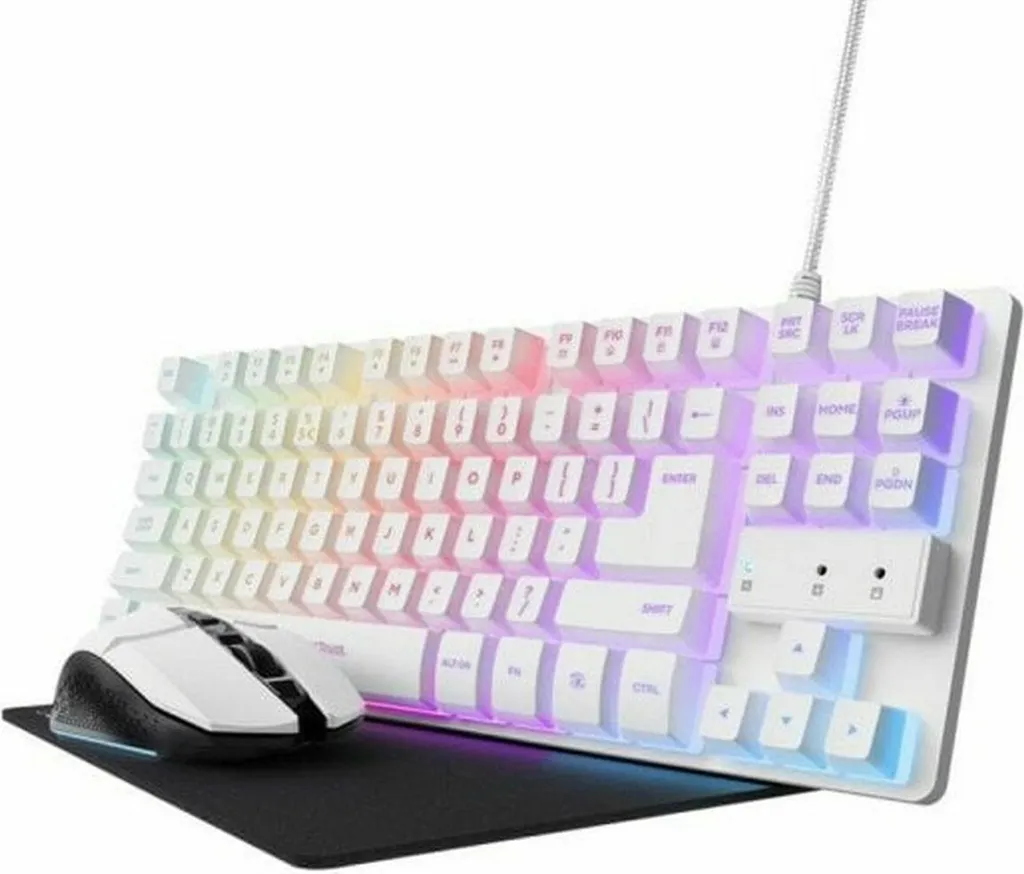 Clavier et Souris de Jeu Trust 25233 GXT794W Blanc avec Éclairage LED RGB