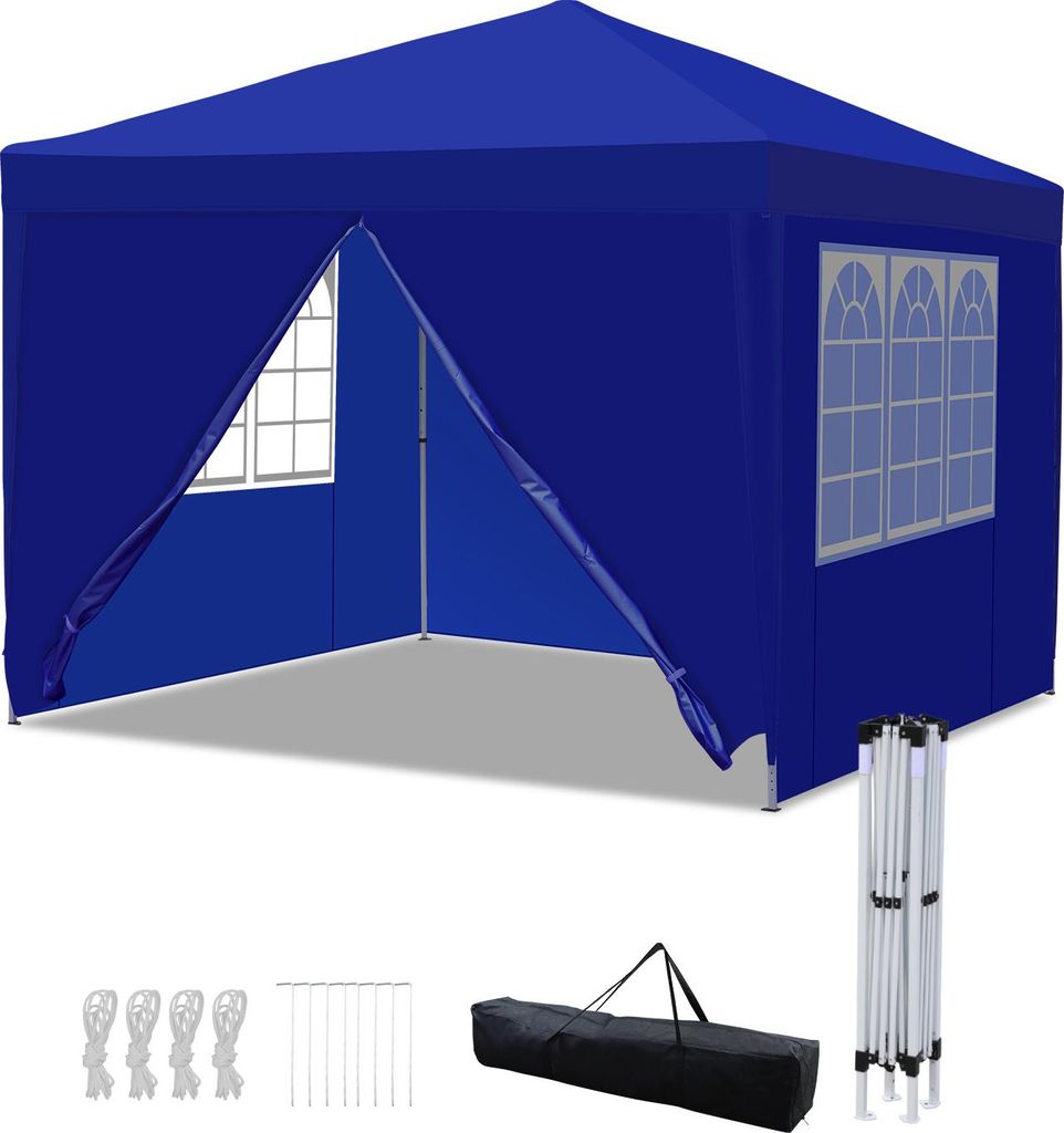 Izrielar 3x3 m Faltpavillon wasserdicht – Pavillon faltbar mit Tragetasche, Gartenzelt & Partyzelt für Garten, Camping & Outdoor, Blau
