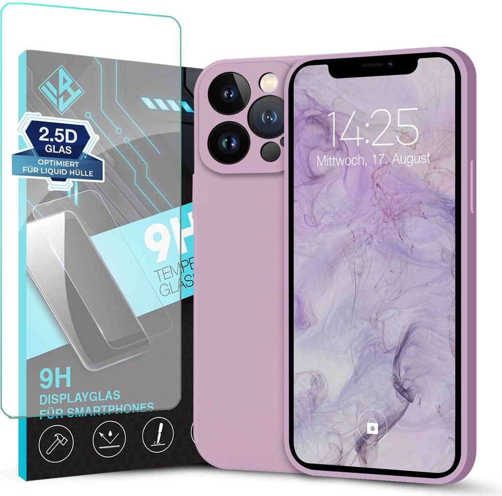 Hülle für Apple iPhone 12 Pro Max mit 9H Displayglas Displayschutz Plus Case Cover Bumper Silikon Softgrip Schutzhülle Farbe: Lila