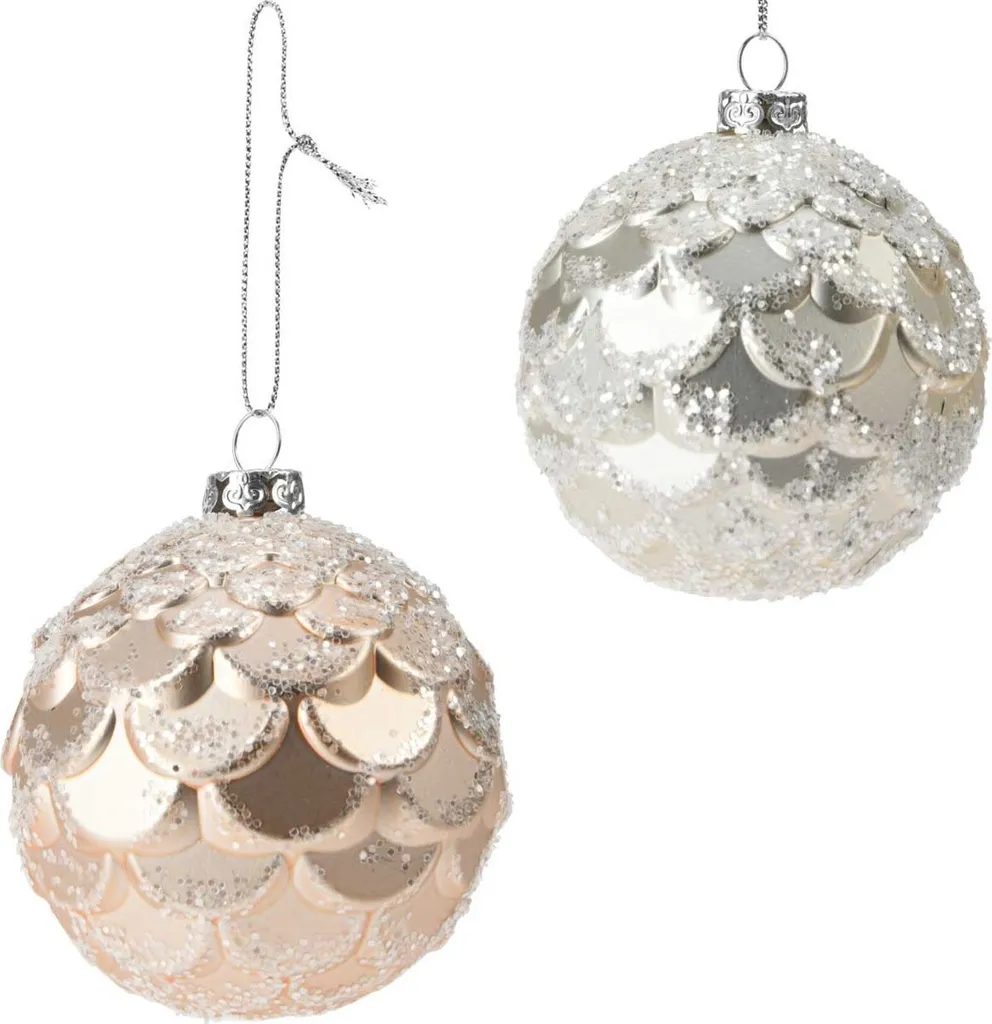 Décoration de Noël : Set de 12 Boules Pailletées Or/Argent pour le Sapin