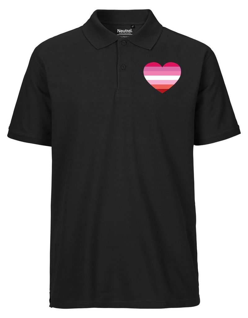 Huuraa Herren Polo Shirt Lesbische Pride Flagge LGBTQ Herz M Black Bio Baumwolle Fairtrade Poloshirt Geschenkidee