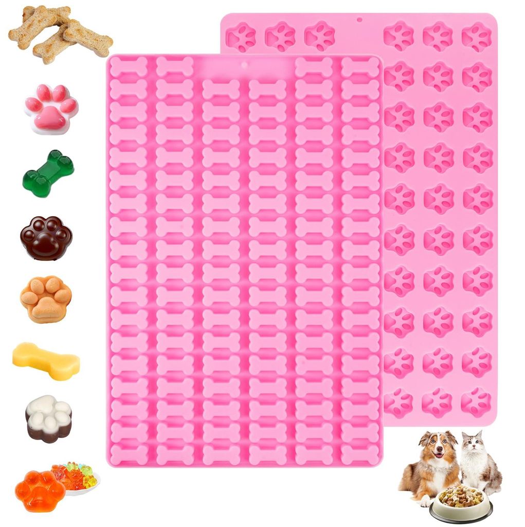 2 Silikon-Backmatten für Hundeleckerlis, Pfotenabdruckform + Mini-Hundeknochenform, Antihaft-Backmatte für Hundekekse, wiederverwendbare BPA-frei...