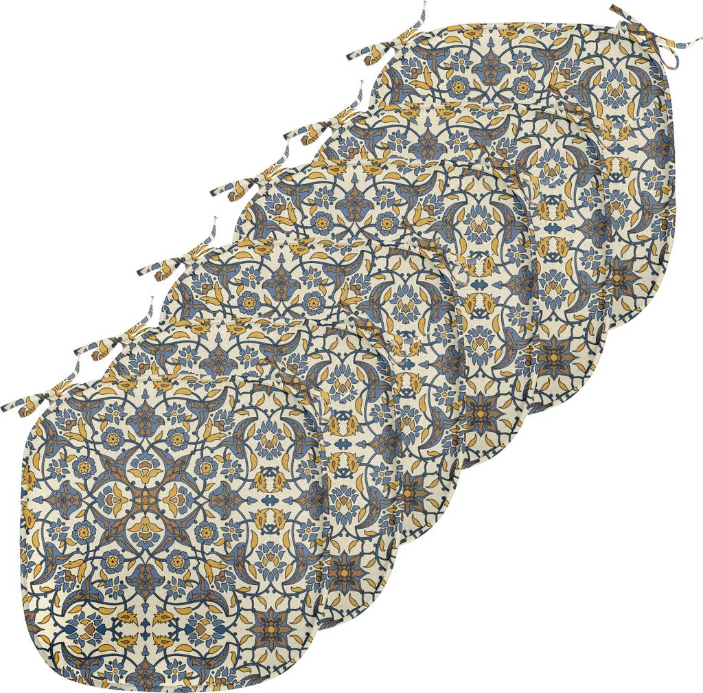ABAKUHAUS Türkisch-Muster Polster für Esszimmerstühle, Blume, Dekoratives wasserfestes Kissen mit Riemen für Küchensitze, 40 cm x 40 cm-6er Pa...