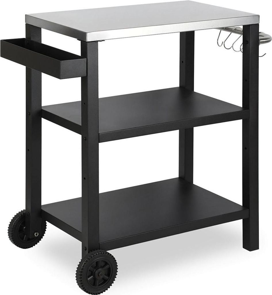 Faziango Grillwagen, 3-Etagen für Outdoor BBQ Servierwagen, Grilltisch Rollwagen Trolley, Arbeitsplatte 67.5x41cm, Multifunktioneller