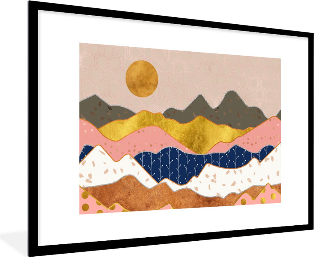 MuchoWow Gerahmtes Poster Muster - Gold - Pastell 90x60 cm - Poster mit Schwarzem Bilderrahmen Wandposter Rahmen Foto Bilder - Wanddekoration - F...