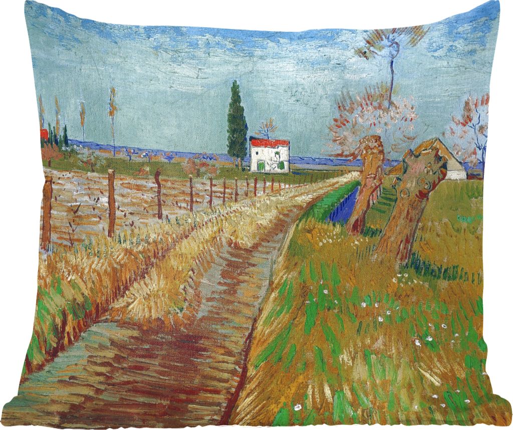 MuchoWow Zierkissen Sofakissen Wohnzimmer Dekokissen 60x60 cm Weg durch ein Weidenfeld - Vincent van Gogh - Sitzfläche - Foto Polster