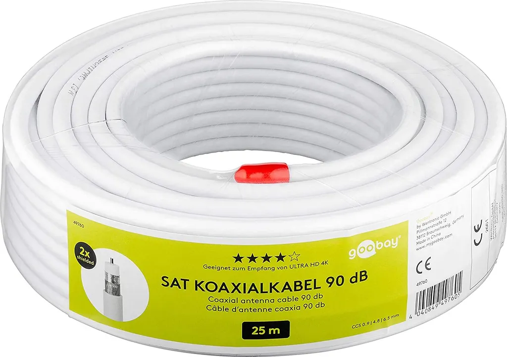 Cavo SAT 25m Goobay 49760: Doppia Schermatura per Impianti BK e SAT