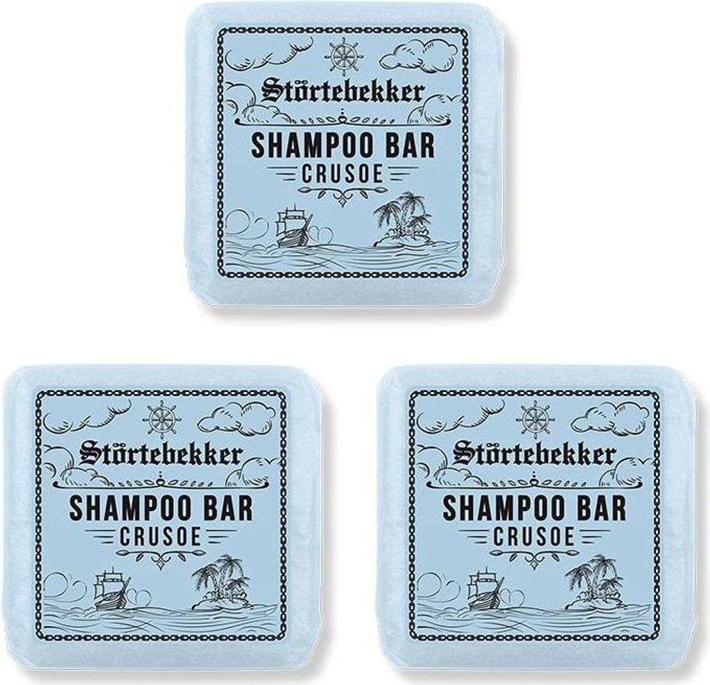 Störtebekker Festes Shampoo Crusoe 3er Set - Handgefertigtes, veganes Shampoo für Herren & Damen - Wohlduftende Duschpflege für Haut und Haar