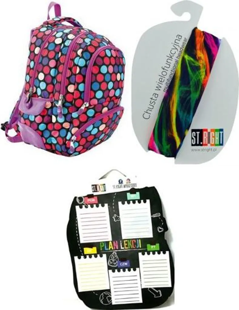 Set St.reet Dots 1: Zaino Scuola Robusto + Sciarpa + Tabella Studio