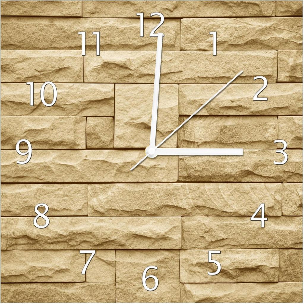 Wallario Design Wanduhr Steinwand gelb aus Echtglas, Größe 30 x 30 cm