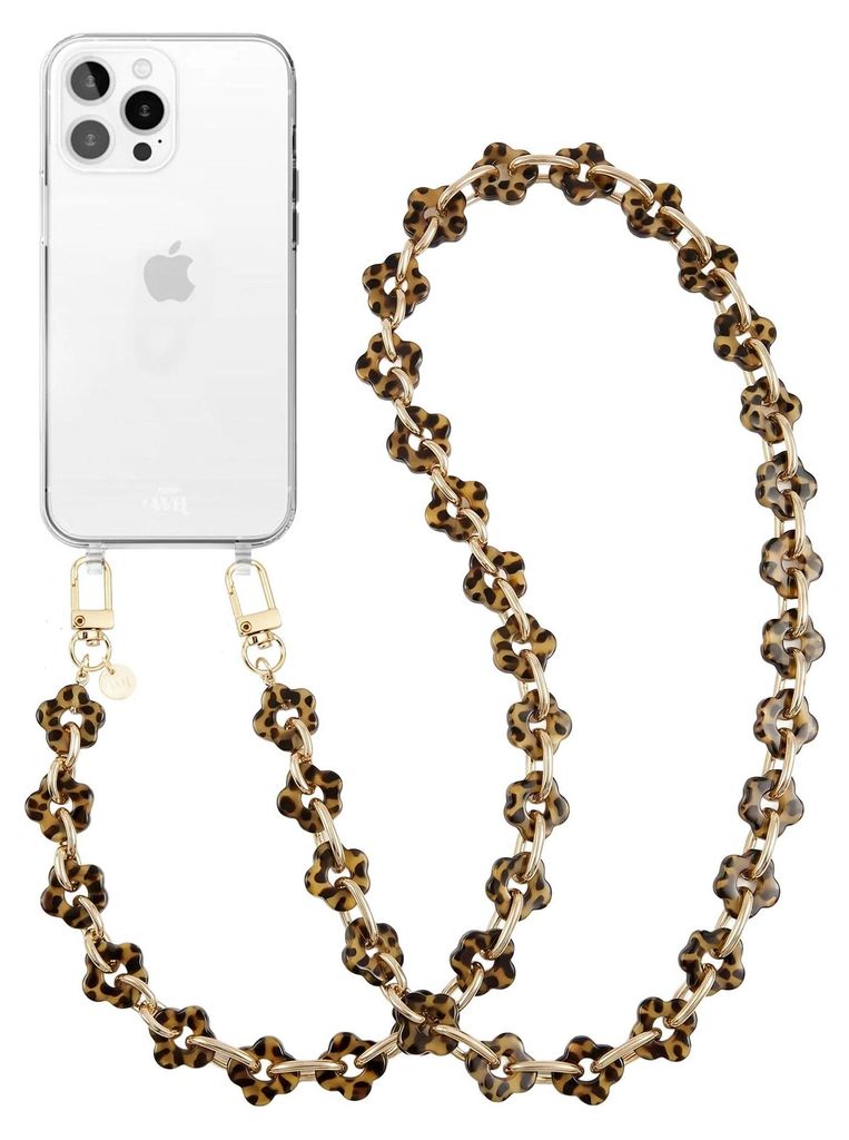 Leopard Flowers (Lange Handykette) Transparant Cord Hülle - Kompatibel mit iPhone 15 Pro Max