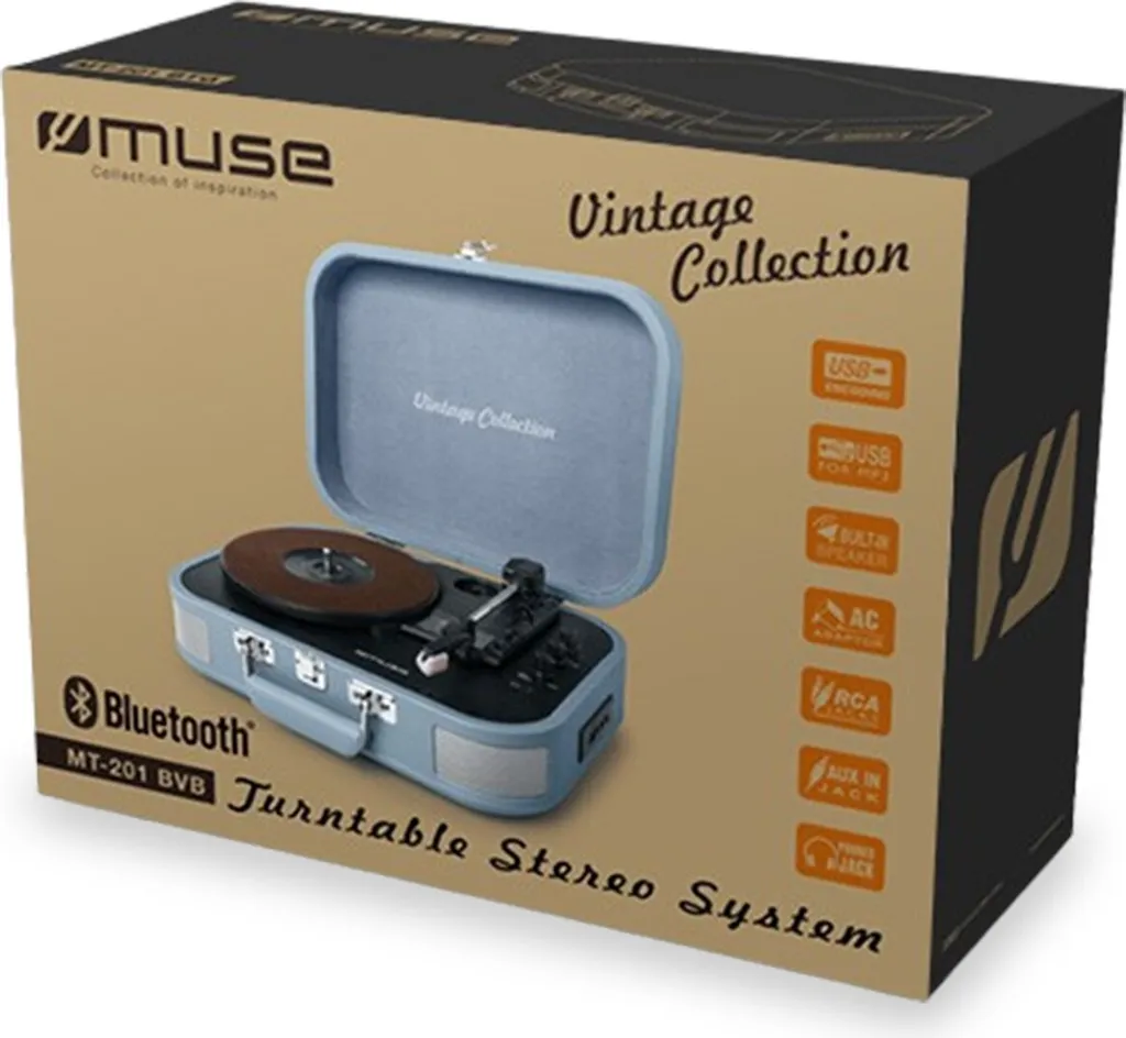 MT-201 BVB Platine vinyle Stéréo BT USB Vintage Bleu clair Muse - 7