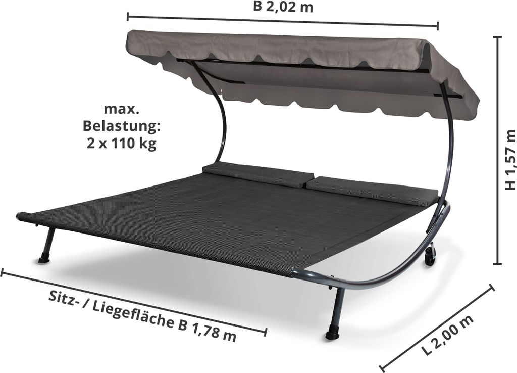 Leco Luxus Doppelliege Dach Kissen 2x2m Garten Liege Produktbild 3