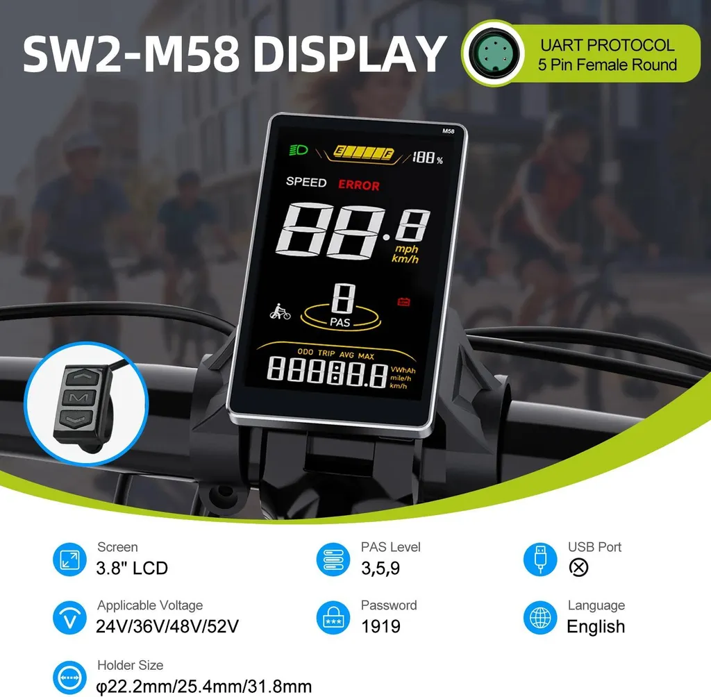 Écran de Remplacement pour Vélo Électrique SW2-M58 UART LCD Couleur - 2