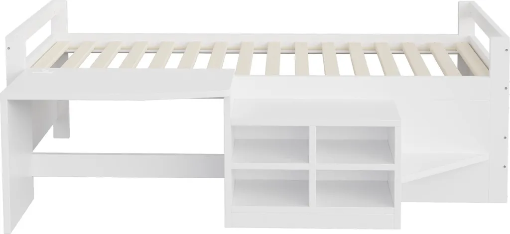 Lit enfant en bois massif blanc 90x200 cm avec rangements intégrés
