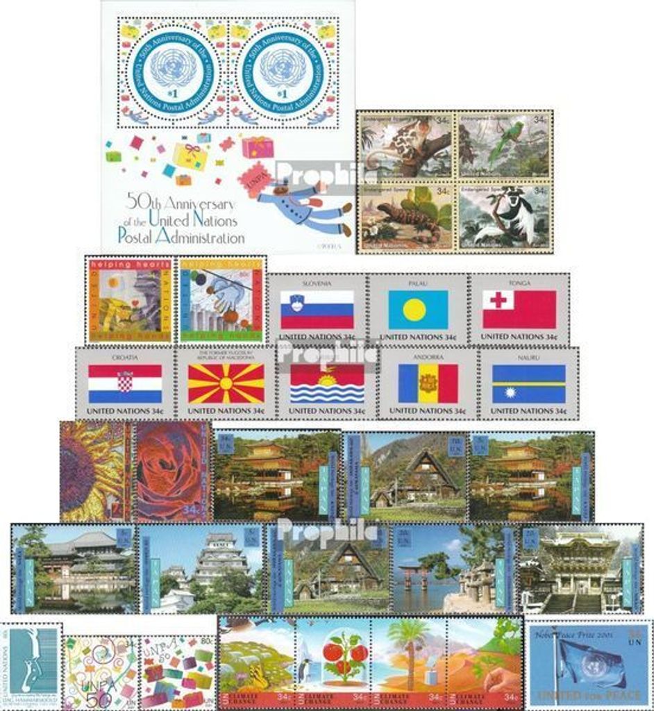 Briefmarken UNO - New York 2001 Mi 856-888 (kompl.Ausg.) Jahrgang 2001 komplett gestempelt Gefährdete Arten: Fauna