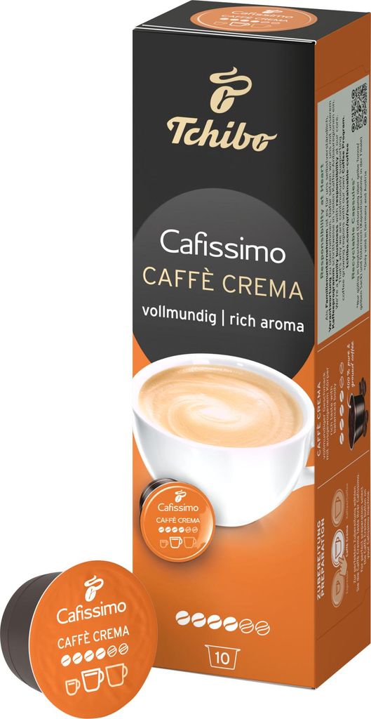 Tchibo Cafissimo Caffè Crema vollmundig Kaffeekapseln, 10 Stück (Kaffee, ausgewogen und vollmundig), nachhaltig & fair gehandelt