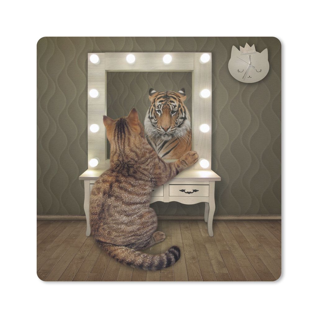 MuchoWow Mauspad Mousepad Tiger - Spiegel - Katze 20x20 cm - Mousepads - Maus Mat - Pad - Mausunterlage - Desk Mat - Bureauartikeln