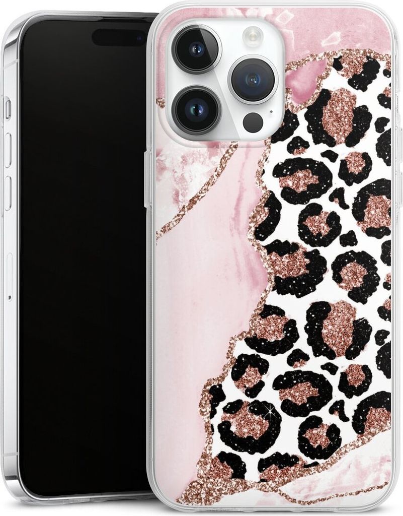DeinDesign Handyhülle für Apple iPhone 14 Pro Max Silikon Hülle Case Smartphone Schutzhülle Glitzer Look Leopard Marmor