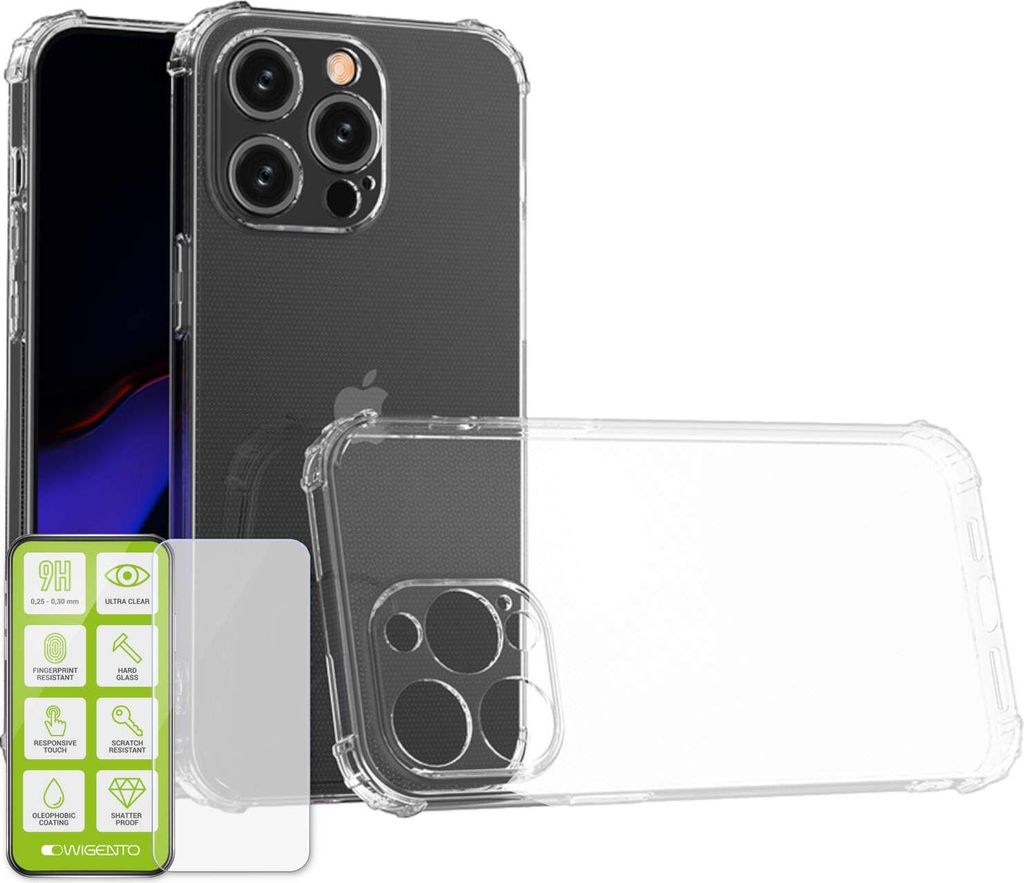 Für Apple iPhone 15 Pro Max Schock TPU Transparent 0,26 H9 Glas Handy Schutz