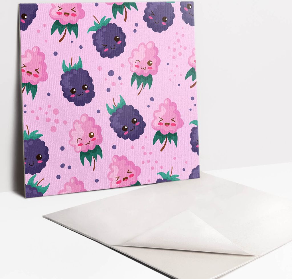 Fliesenaufkleber Set für Bad und Küche - 9 Fliesen Selbstklebend PVC - 30 x 30 - Pink Cartoon Frucht