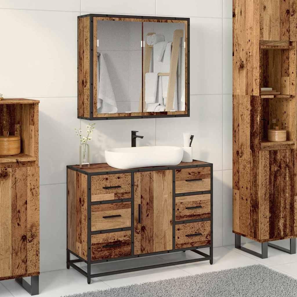 Best Möbel Badezimmermöbel Set 2 pcs Altholz 80 x 33 x 60 cm Holzwerkstoff DE86607