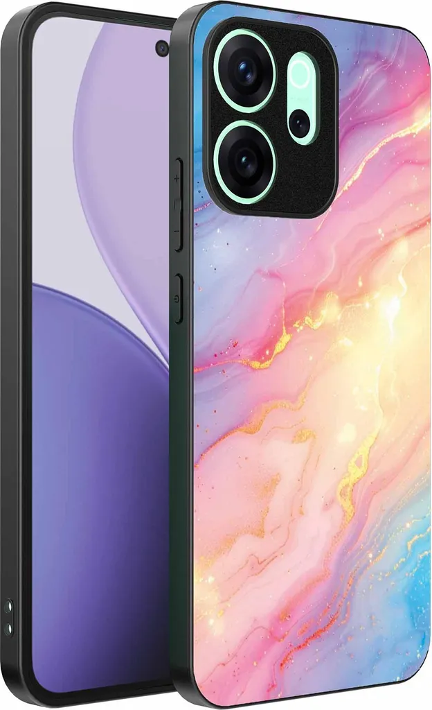 Adatto per Oppo Reno 14 F Custodia per telefono con stampa marmo scintillante arcobaleno - TPU Backcover Case Rainbow Glitter Marble Design - Smartphonica