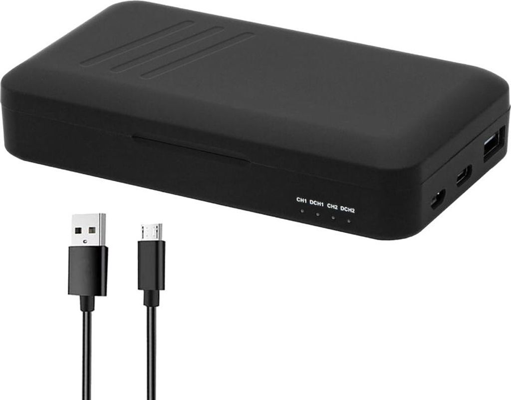 Trade-Shop Dual Ladegerät mit Powerbank Funktion und Speicherkarten Aufbewahrung kompatibel mit Nikon EN-EL15, EN-EL15a, EN-EL15b, EN-EL15c Akkus