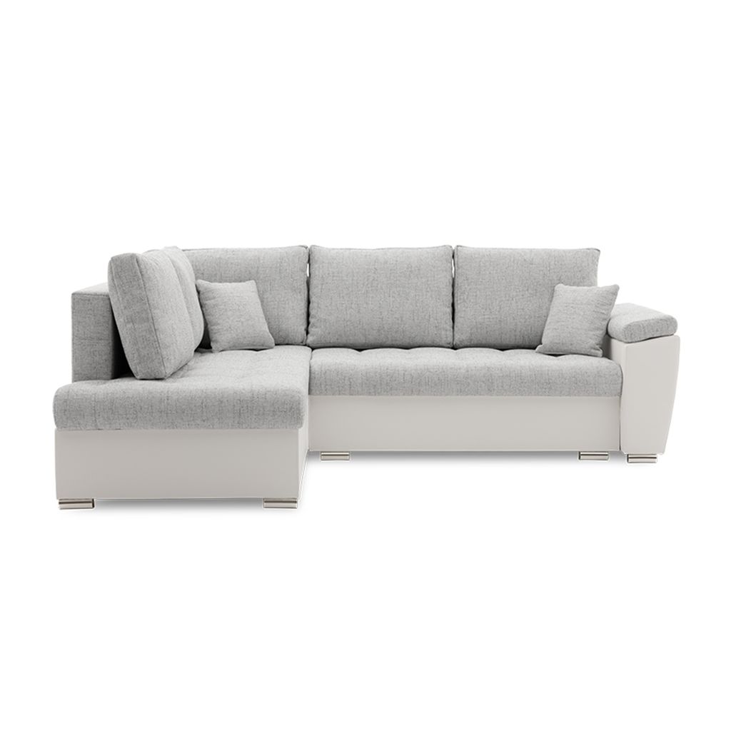 Ecksofa VEGAS 245/190 LINKS mit schlaffunktion und Bettkasten - L-förmig - Eckcouch in modernem Design - Hellgrau & Weiß