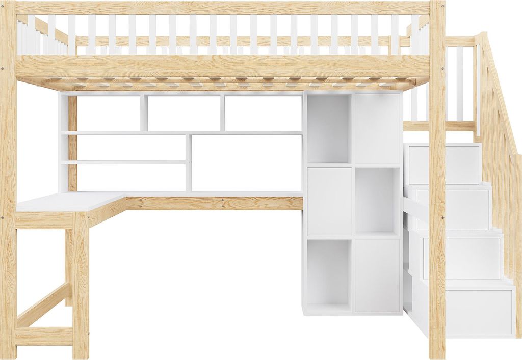 Flieks Etagenbett 140x200cm mit Schreibtisch & Regal, Produktbild 