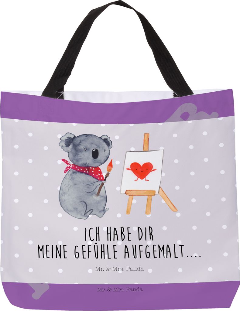 Mr. & Mrs. Panda Beutel Koala Künstler - Grau Pastell - Geschenk, Tragetasche, Reisetasche, Zeichnen, Liebesgeschenk, Schultasche, Gefühle, Tote ...