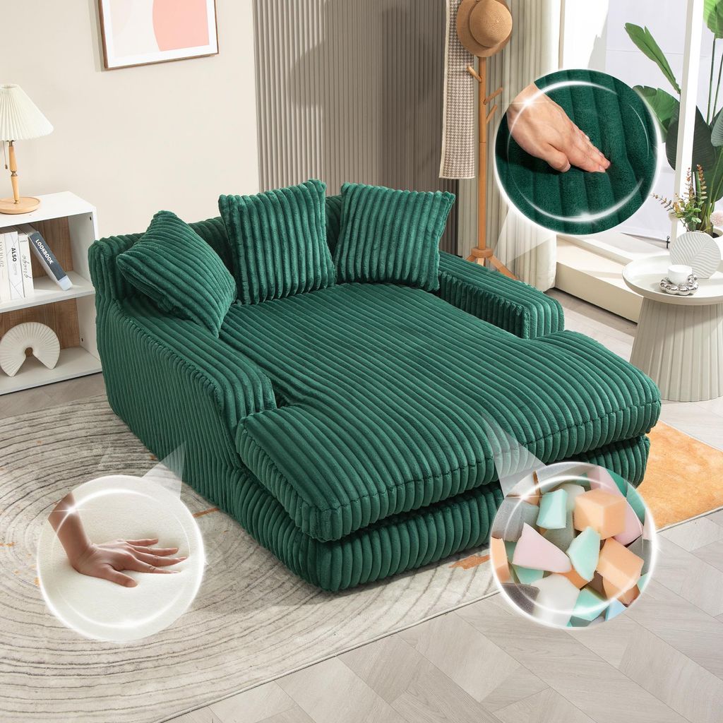 Sweiko Modernes Cord-Schlafsofa Cloud Couch mit 3 weichen Kissen, bequemes Einzelsitz-Bodensofa für Wohnzimmer Wohnung Büro(Emerald)