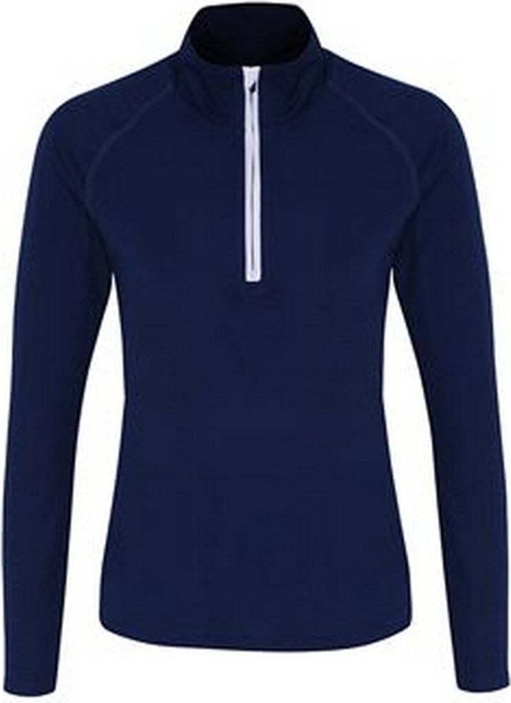 TriDri Damen Performance Langarmshirt mit Reißverschluss bis zur Brust RW6551 (M) (Marineblau/Weiß)
