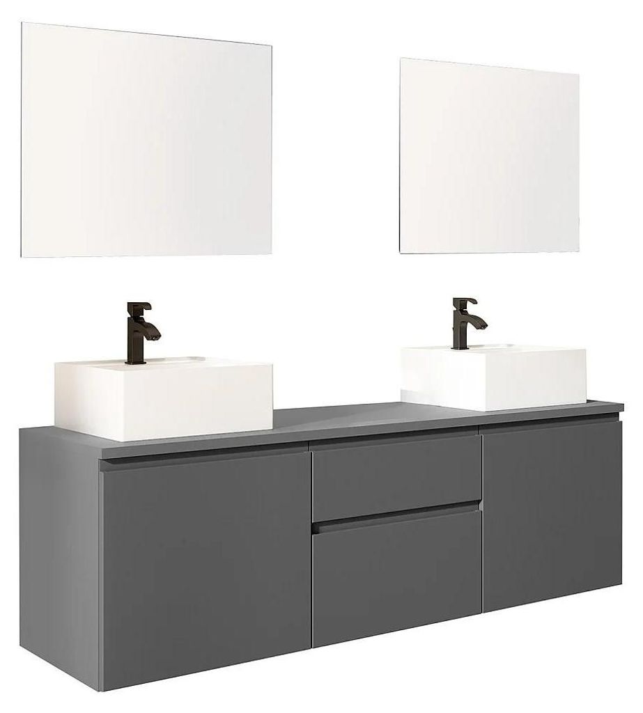 Waschbeckenunterschrank mit Doppelwaschbecken + Spiegel - Grau - 150 cm - JIMENA II