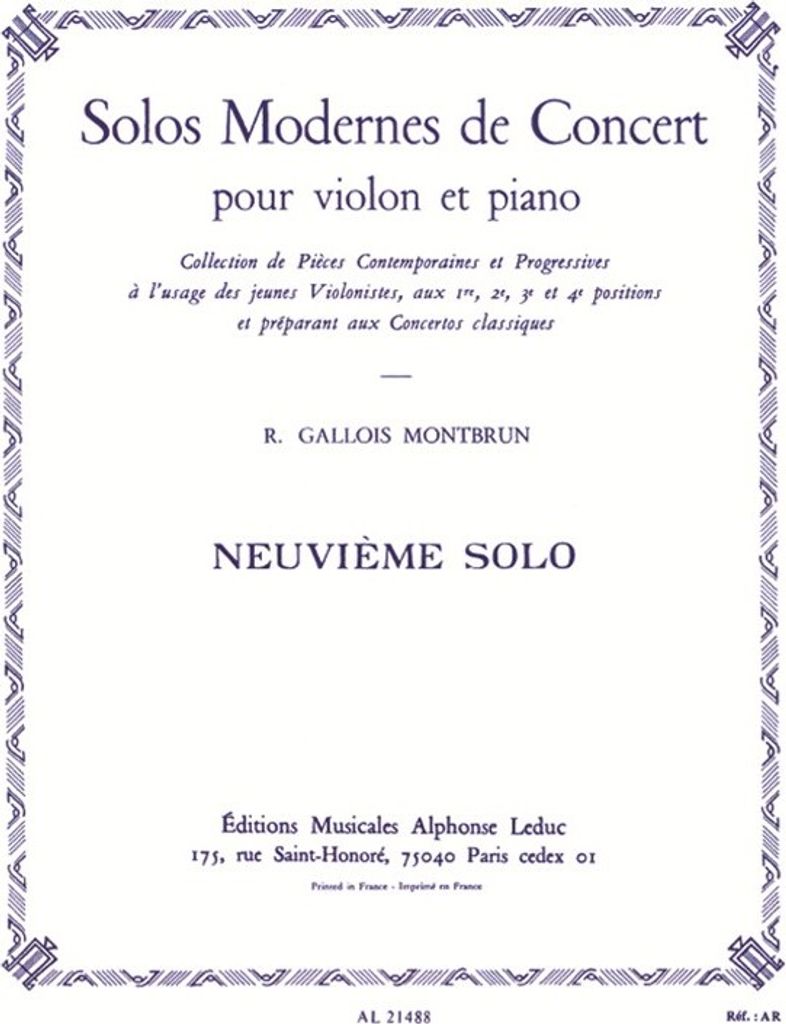 Gallois-Montbrun Solo De Concert N09 Violon Et Piano