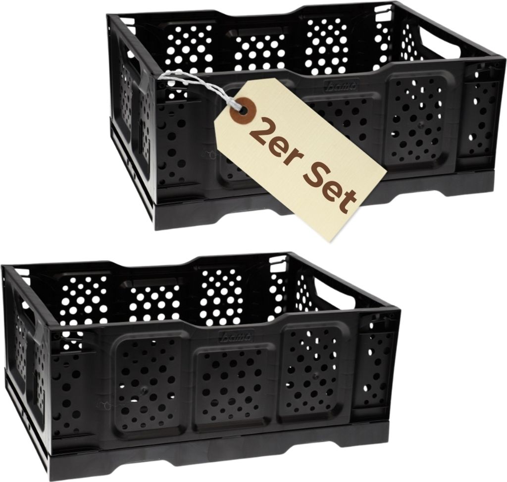 2er Set Klappbox Klappkiste Einkaufskorb faltbar Einkaufkiste klappbar Kiste Stapelbox Stabil Transport Kofferraum Kiste 40 x 30 x17 cm