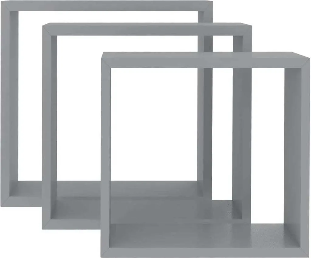 Étagères Cubes Grises en MDF Robuste - Set de 3 avec Fixation Invisible - 12