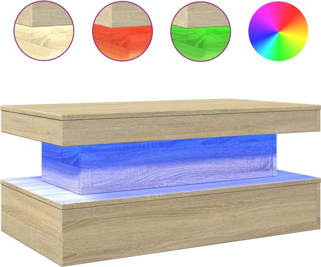 Table basse avec lampes LED Chêne Sonoma 90x50x40 cm Image du produit 
